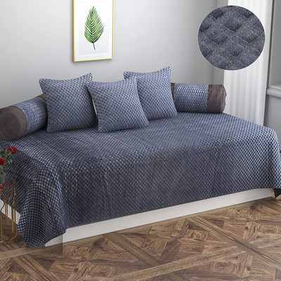 Flipkart SmartBuy Velvet Abstract Diwan Set(Grey)