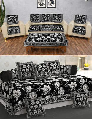 Multitex Chenille Abstract Diwan Set(Black)