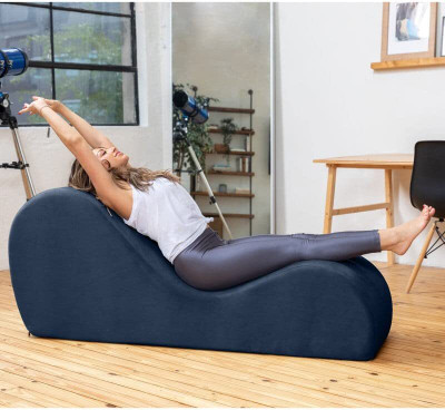 India wood mart Sheesham Wood Tantric Chaise Loung Chair, Yoga Chaise Lounge,Chaise luxury Sofa Solid Wood Diwan(Finish Color -Blue, Pre-assembled)