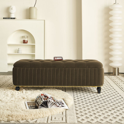 TFS Luxury Button & Lining Tufted Cushion Design Storage Box Ottoman /Sofa For Home Solid Wood Settee(Finish Color -Brown, Pre-assembled)