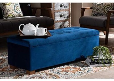 MAJESTIC MART Luxrious Bench with Storage & Premium Velvet | Living Room, Bedroom, Office - Solid Wood Settee(Finish Color -Blue, Pre-assembled)