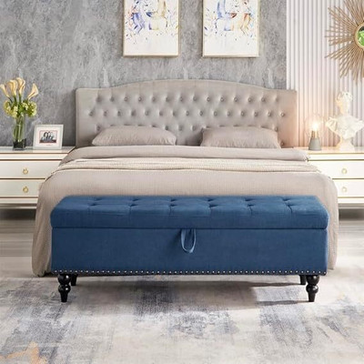 MAJESTIC MART Bed Bench Ottoman with Storage Bench Couch Sofa For Livingroom, Bedroom, Office Solid Wood Diwan(Finish Color -Blue, Pre-assembled)