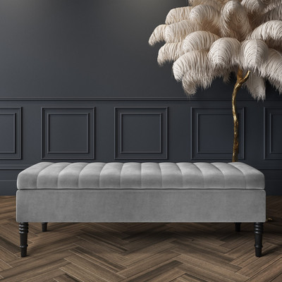 TFS Velvet fabric bench/settee with storage box for bedroom/Living room 2 Seater Solid Wood Settee(Finish Color -GREY, Pre-assembled)