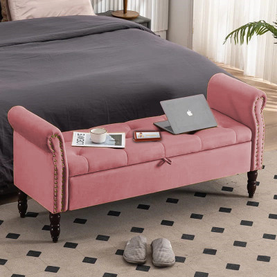 TFS Luxury Tufted Nail-Head-Trim Settee/Sofa 2 Setter With Two Round Boaster Pillow Solid Wood Settee(Finish Color -Ash-Pink, DIY(Do-It-Yourself))