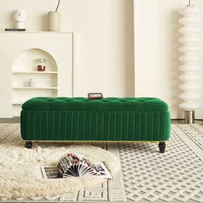 TFS Luxury Button & Lining Tufted Cushion Design Storage Box Ottoman /Sofa For Home Solid Wood Settee(Finish Color -Green, Pre-assembled)