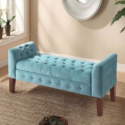 TFS Luxurious Bench settee with Storage Box 2 seatter For Bedroom, Living,office Solid Wood Settee(Finish Color -LIte Blue, Pre-assembled)