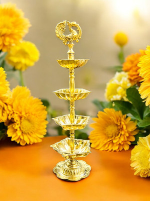 Grehshobha Kerala Samai Deep Traditional Panchmahal | Kuthu Vilakku 4 in 1 Step Adjustable Brass Table Diya Set(Height: 11 inch)