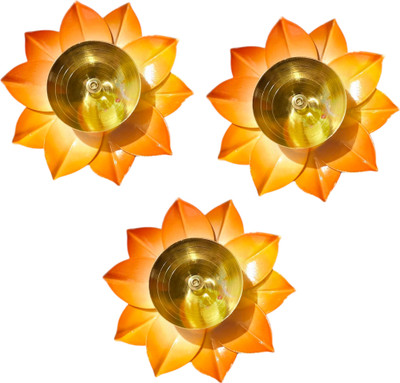 Shreeja Shilpcraft Decorative Lotus Diya for Diwali & Home Temple po ack of 3 Brass (Pack of 3) Table Diya(Height: 1 inch)