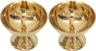 PUHUHP Round Shape Brass Diya Diyas Oil Lamps Chirag Deepak Jyot Diya Brass (Pack of 2) Table Diya Set(Height: 1.5 inch)