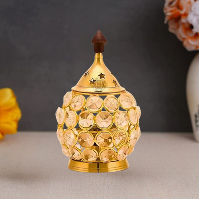 DARIDRA BHANJAN Crystal Akhand Diya Oil Lamp Udupi Jyot for Pooja Room and Diwali Crystal Brass Table Diya(Height: 4 inch)