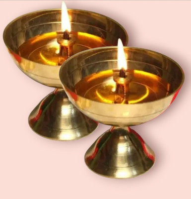 PLANET WORLD Brass Diya for Daily Puja,Deepam Oil Lamp for Diwali Decoration (Pack of 2) Brass (Pack of 2) Table Diya(Height: 3 inch)