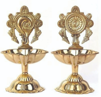 GOOD LUCK HANDICRAFTS SHANKU CHAKRA Brass (Pack of 2) Table Diya Set(Height: 3.5 inch)