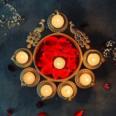 EVERYTHING EXPORTS Peacock Shape Urli Diya for Home Decor, Diwali , Iron Table Diya(Height: 3 inch)