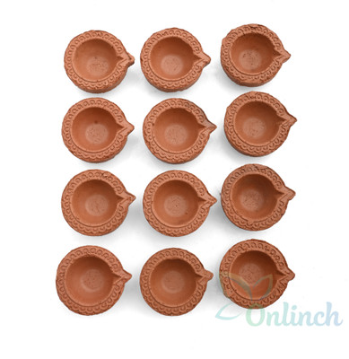 SOMUDEE Earthenware (Pack of 12) Table Diya Set(Height: 1 inch)