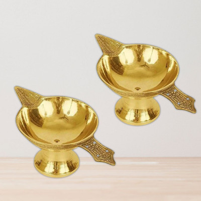 EliteTouch Akhand Laxmi Deepak Pital Diya /Deepak for Arti Brass Table Diya Brass (Pack of 2) Table Diya Set(Height: 1 inch)