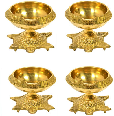 BUY N RELAX Brass Golden Kachua Kuber Diya/Tortoise Design Deepak 4pcs Brass (Pack of 4) Table Diya(Height: 2 inch)