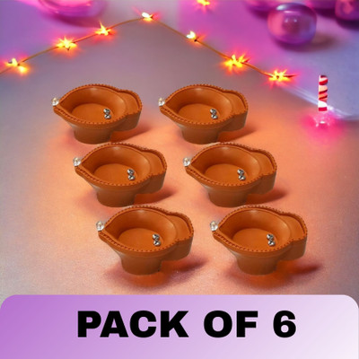 BE UNIQUE Water Sensor Battery Operated Bright & Durable Decorative Diyas for Festivals Plastic (Pack of 6) Table Diya Set(Height: 1.5 inch)