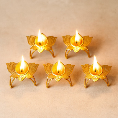 WOODANDBRASS Iron (Pack of 5) Table Diya Set(Height: 8 inch)