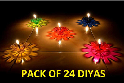 EKOKI 3D Reflection Multicolor Reusable Panti Plastic (Pack of 24) Table Diya Set(Height: 1.5 inch)