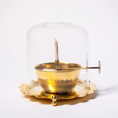 GOOD LUCK HANDICRAFTS Akhand Diya with Adjustable Bati | Lifting Screw Wick | Stay Lit for 48 Hours Brass Table Diya(Height: 5 inch)