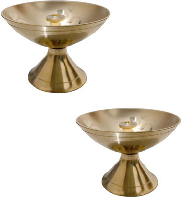 Spherulemuster Brass Akhand Jyot Paro Diya set with Om Symbol Brass (Pack of 2) Table Diya(Height: 1.7 inch)