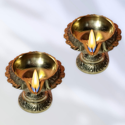 Divine Bazaar Kuber Diya for Puja I| Diya for Mandir Brass (Pack of 2) Table Diya Set(Height: 1.96 inch)