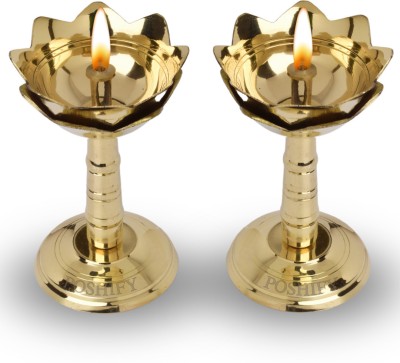 POSHIFY Kamal Pyali Diya - Elegant Lotus-Shaped Diya Brass (Pack of 2) Table Diya Set(Height: 11 inch)