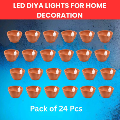 SACRO LED Water Diya, Water Sensor Diya for Diwali Festival Home & Office DécorQW320 Plastic (Pack of 24) Table Diya Set(Height: 2 inch)
