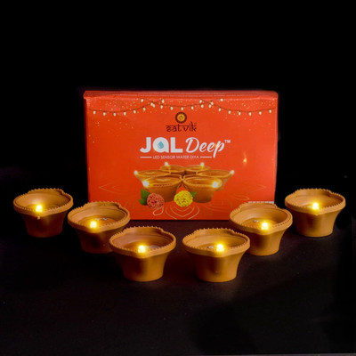 Satvik Pack of 12 Jaldeep Water Sensor LED Diyas, Flameless & Smokeless Diwali Lights Plastic (Pack of 12) Table Diya Set(Height: 1.5 inch)