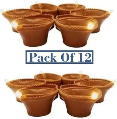 Jantrex 12Ps-Plastic Led Light Water Sensor Diya No Electricity Needed For All Occasions Plastic (Pack of 12) Table Diya Set(Height: 3 inch)