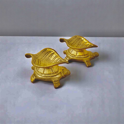 Shri Ji Collection Creatives Tortoise Diya for Puja Brass (Pack of 2) Table Diya(Height: 2 inch)