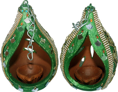 ITHAZHYAZ Terracotta (Pack of 2) Table Diya Set(Height: 4 inch)