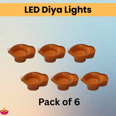 ROAR LED Water Diya & Water Sensor Diya for Diwali Festival Home & Office Décor_6S14 Plastic (Pack of 6) Table Diya Set(Height: 2 inch)