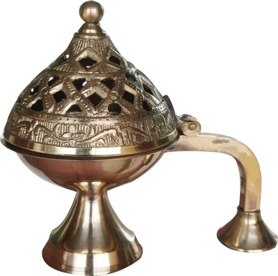 Craft World Brass Loban Burner Sambrani Dhoop Burner with Handle for Home for Prayer Brass Table Diya(Height: 5 inch)