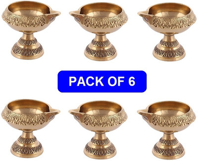 Agromech Brass Kuber Deep Stand Diya's for Pooja Brass (Pack of 6) Table Diya(Height: 2 inch)