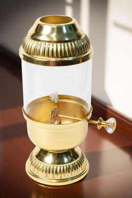 AH IMPEX Brass Akhand Jyoti Diya With Glass Cover / Heatproof / Screw Lever Adjustable, Brass Table Diya(Height: 6.5 inch)