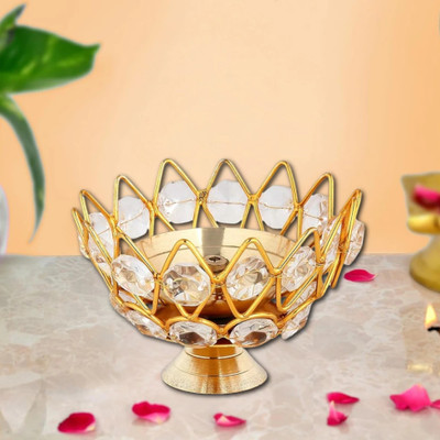 SBBCO Akhand Diya Deepak/Dia Akhand Jyot Decorative Brass Oil Lamp Crystal Table Diya Crystal, Brass Table Diya(Height: 2 inch)