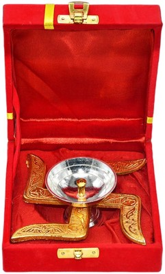 Saugat Traders Diwali Gift for Corporate Clients, Employees - Swastik Diya with Velvet Gift Box Brass Table Diya Set(Height: 2 inch)