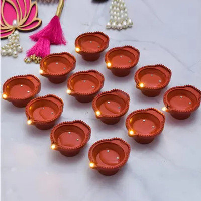 Namelix Water Sensor LED Diyas Flameless & Smokeless Diwali Warm Ambient Lights Plastic (Pack of 12) Table Diya Set(Height: 3 inch)