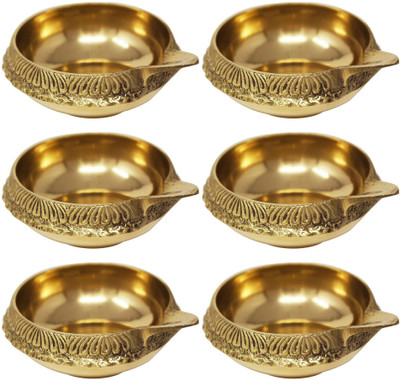 Art N Hub Beautiful Design Diya Set Brass (Pack of 6) Table Diya(Height: 1 inch)