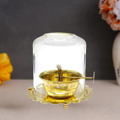DARIDRA BHANJAN akhand jyot diya with wick lifting screw / akhand jyot/ deepak Brass Table Diya Brass Table Diya(Height: 3 inch)