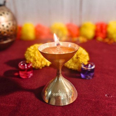 shrivara 9 cm Traditional Brass Akhand Jyot Diya for Pooja and Festivals Brass Table Diya(Height: 3.54 inch)