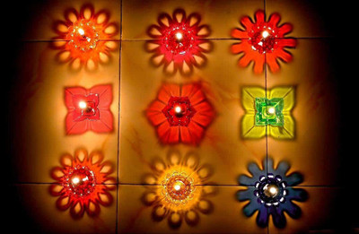 EKOKI 3D Reflection Multicolor Reusable Panti Plastic (Pack of 36) Table Diya Set(Height: 3 inch)