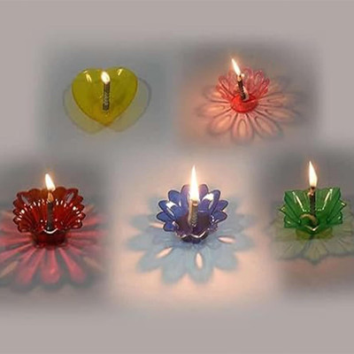 SOMUDEE 3D Shadow Reflection Floating Plastic Lamp | Decorative Diwali Diya Candle_pd27 Plastic (Pack of 12) Table Diya Set(Height: 2.5 inch)