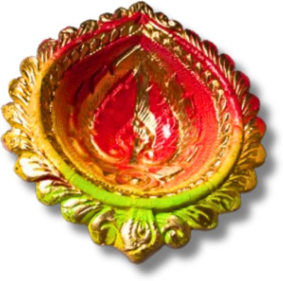 PrioMaa Big colorfull Clay Diya for Diwali Puja Festivals Terracotta, Earthenware Table Diya(Height: 6.5 inch)