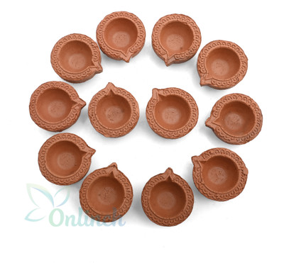BS NATURAL Unic Design Decorative Clay Diya, Glossy Finish Color Designer Clay Diyafor puja Earthenware (Pack of 24) Table Diya Set(Height: 1 inch)