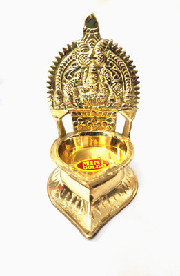 NAAYAGI - PURE BRASS MADE MAHALAKSHMI DIYA - MINI SIZE - 4.3 INCH HIGH Brass Table Diya(Height: 4.3 inch)