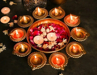 Deco Dream Diya Shape Flower Decorative Urli Bowl for Home Handcrafted Bowl Iron Table Diya(Height: 2 inch)