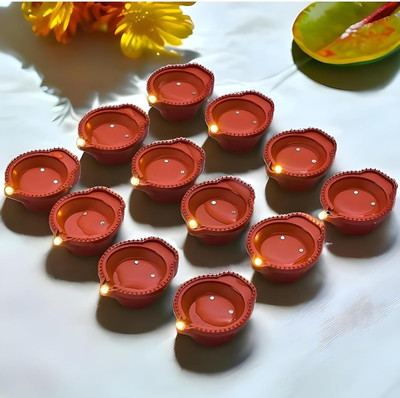 GlowBliss 12Pcs LED Water Sensor Diyas with Water Sensing Technology Festival,Decorations Plastic (Pack of 12) Table Diya Set(Height: 2.5 inch)