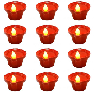 Ryme Water Sensor Electric Diya Flameless Plastic (Pack of 12) Table Diya(Height: 2 inch)
